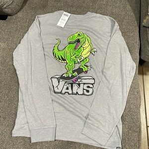 Vans T-shirt Boys Size XLarge Dinosaur Skating Gray Graphic Print Long Sleeve